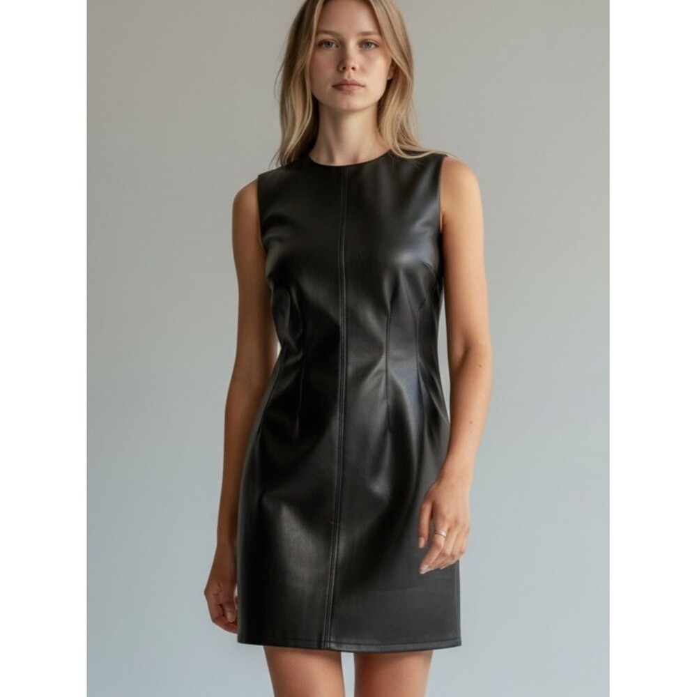 Abercrombie Leather Dress (Vegan/Faux) Black Sleeveless Short Biker Posh Sleek L